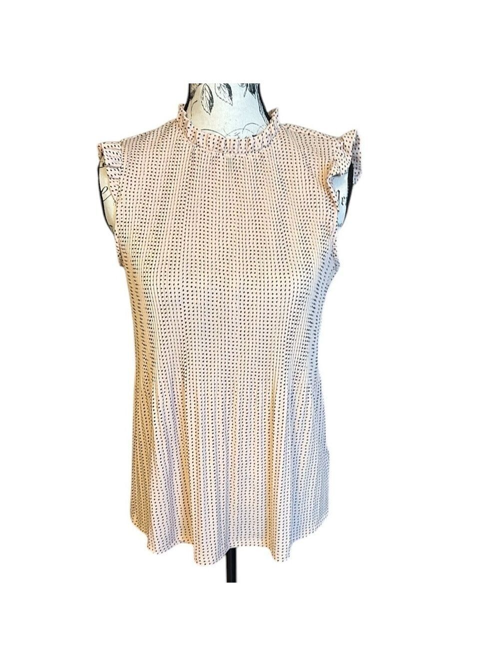 Adrianna Papell Polka Dot Top Ruffle Flutter Sleeve Pink Size S New